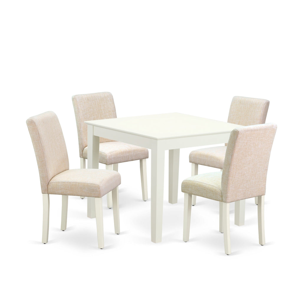 OXAB5-U5H-D7 Elegant Dining Ensemble 5-Piece Square Table with Beige Linen Chairs
