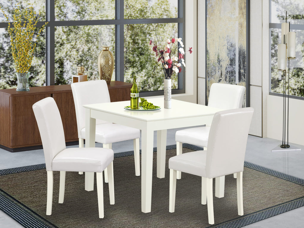 OXAB5-UHX-01 5-Piece Square Table with 4 White Faux Leather Chairs for Dining, 36x36, Modern Linen White Set