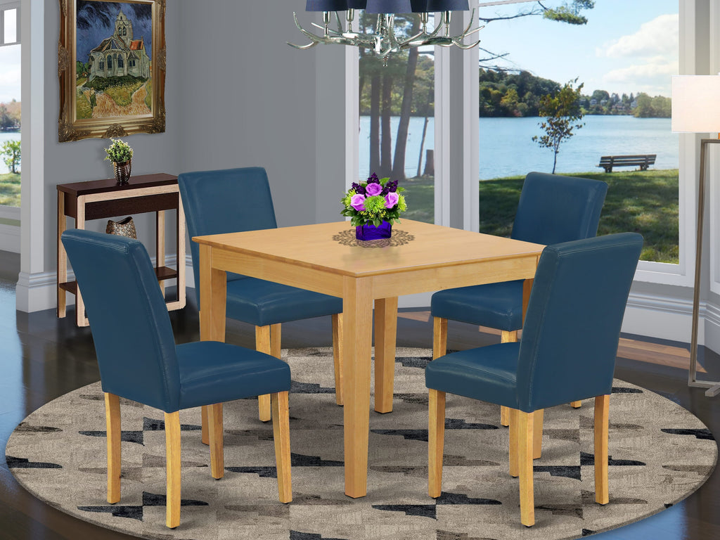 OXAB5-O7V-CY Oak Square Table Set with Oasis Blue Chairs - 5 Piece Dining Collection, 36