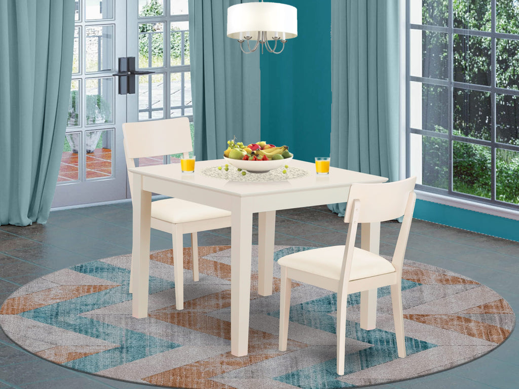 OXAD3-72S-ZR 3-Piece Dining Set Square Wooden Table & 2 Faux Leather Seats, 36 Linen White