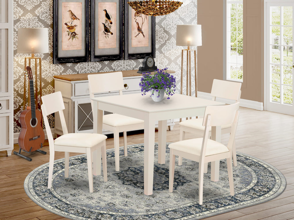 OXAD5-1V9-UP 5-Piece Breakfast Nook Bundle 4 Leatherette Seats & Square Table, Pure White 36x36