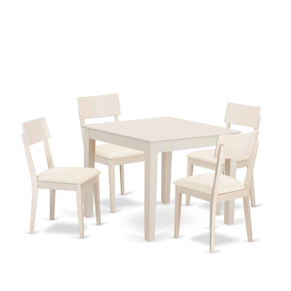 OXAD5-1V9-UP 5-Piece Breakfast Nook Bundle 4 Leatherette Seats & Square Table, Pure White 36x36