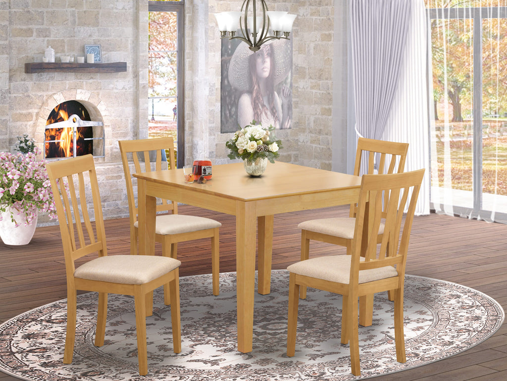 OXAN5-CN9-Q 5 Piece Dining Set Square Table & 4 Upholstered Chairs for Small Spaces, 36-Inch, Oak Finish