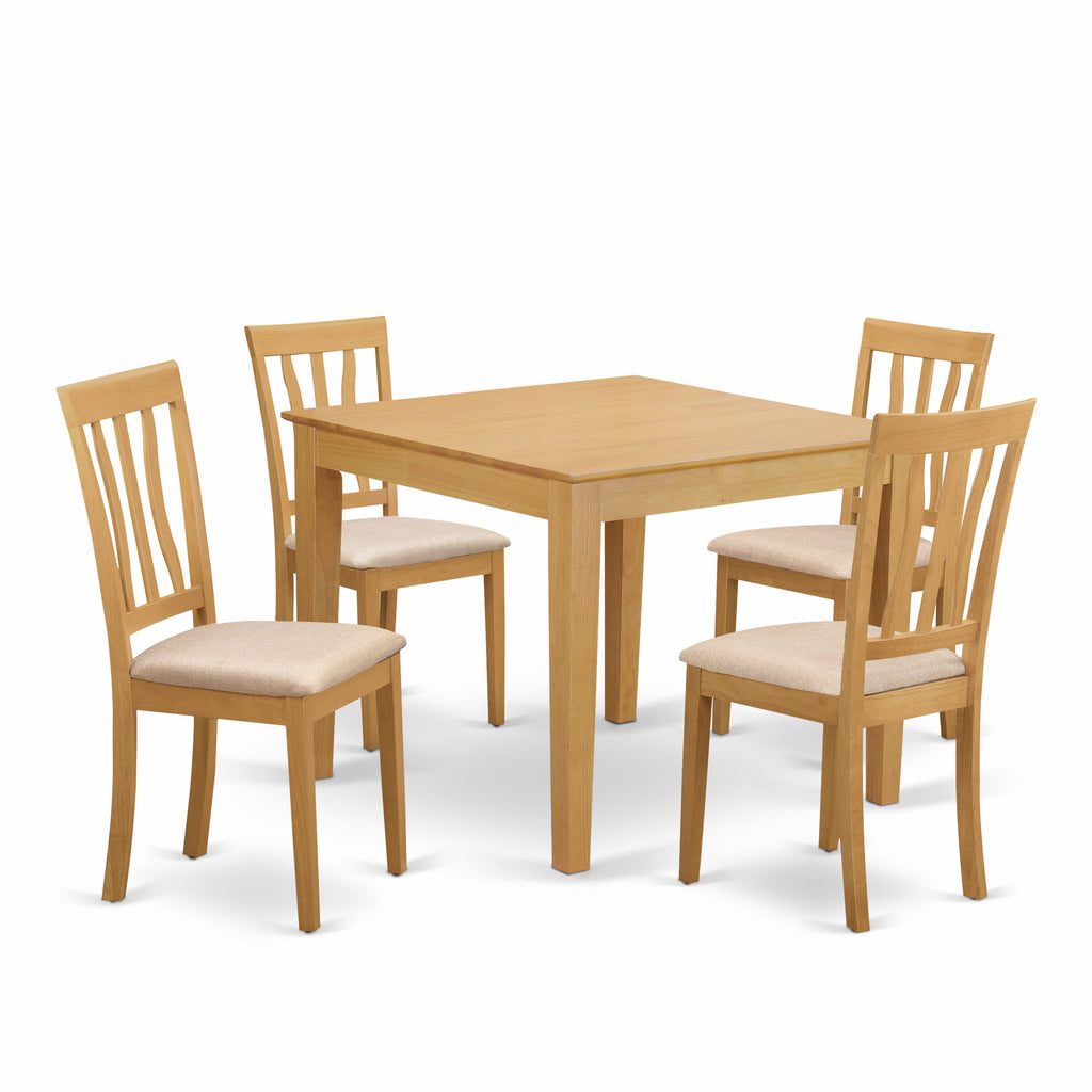 OXAN5-CN9-Q 5 Piece Dining Set Square Table & 4 Upholstered Chairs for Small Spaces, 36-Inch, Oak Finish