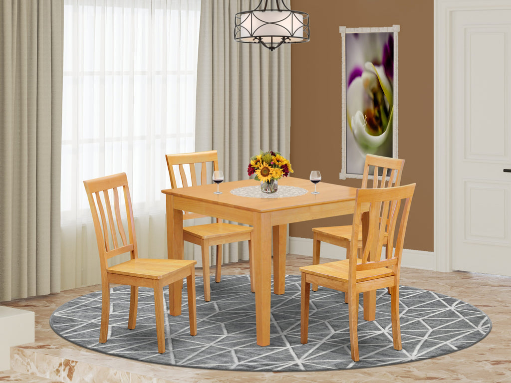 5-Piece OXAN5-N33-N Square Dining Table Set with 4 Chairs in Oak Finish, 36-inch