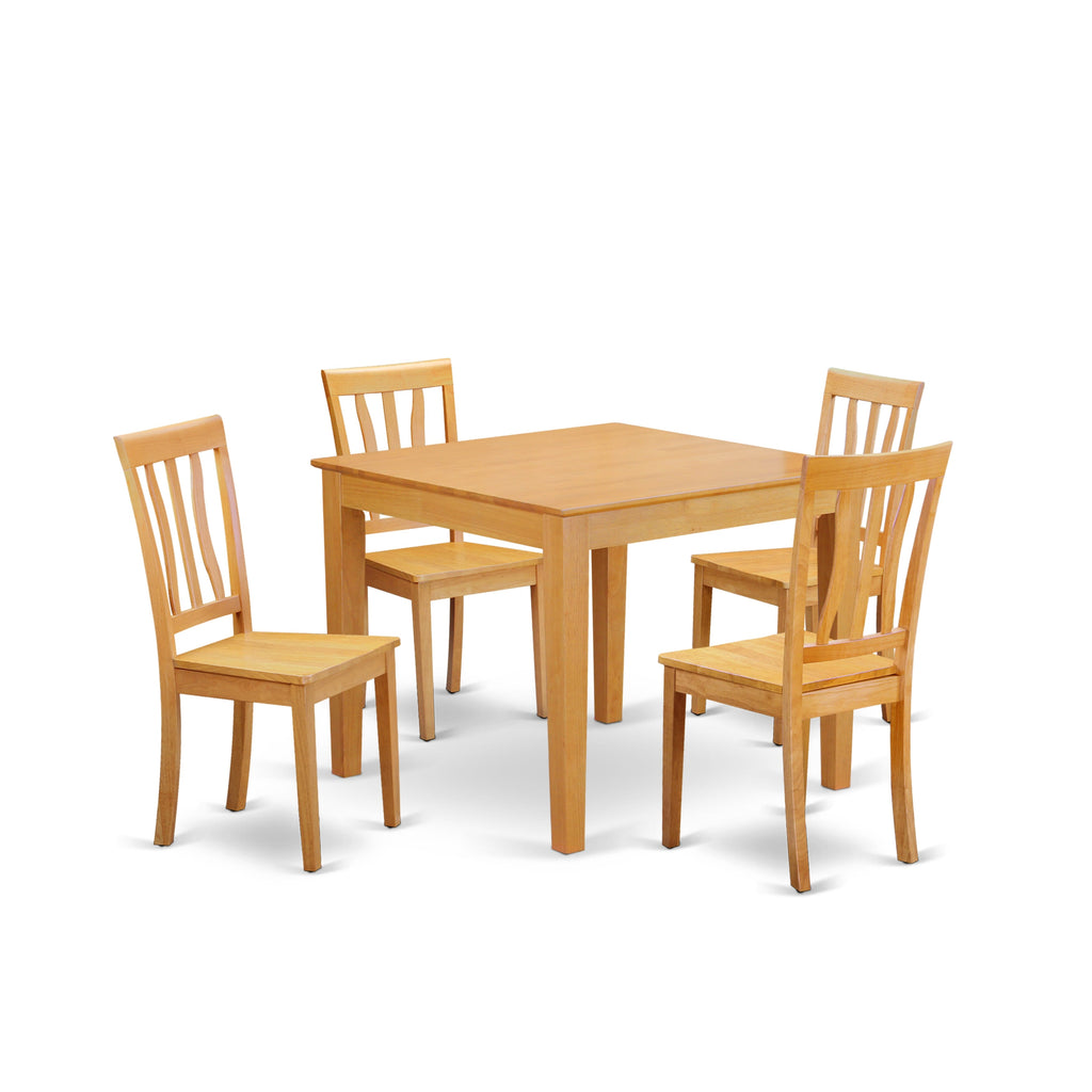 5-Piece OXAN5-N33-N Square Dining Table Set with 4 Chairs in Oak Finish, 36-inch