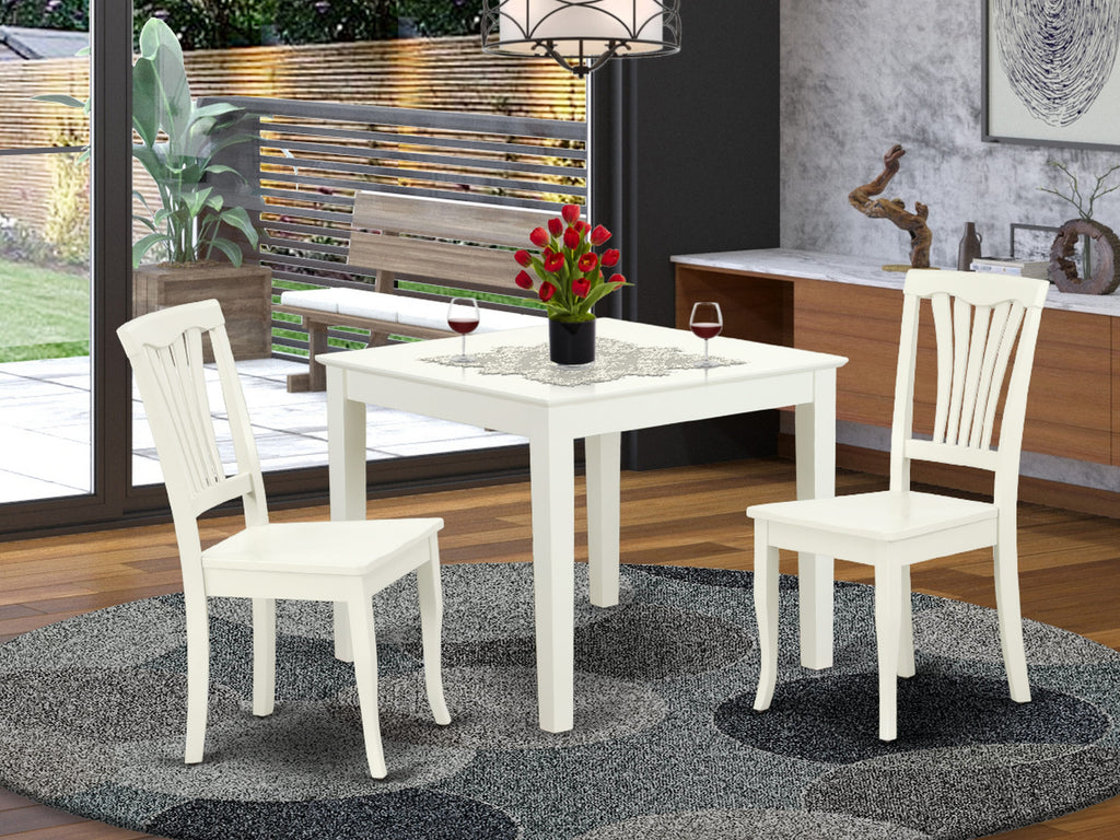 3-Piece Dining Set OXAV3-CJ5-3 Square Table & Chairs in Soft White Finish, Compact Design