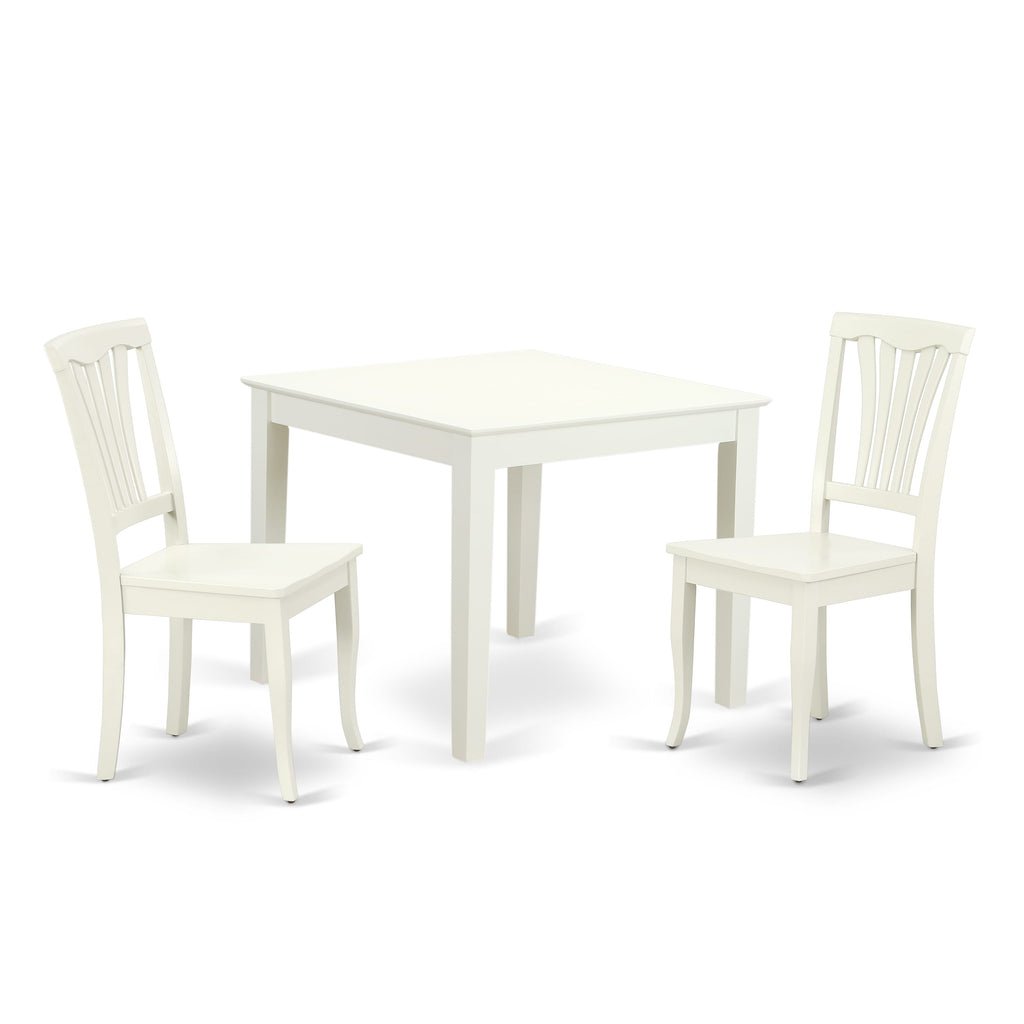 3-Piece Dining Set OXAV3-CJ5-3 Square Table & Chairs in Soft White Finish, Compact Design