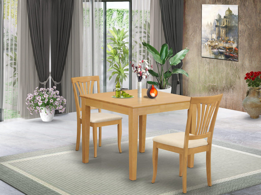 OXAV3-6EB-6 Charming Compact Dining Set Square Table & Cozy Fabric Chairs, Elegant Oak Finish