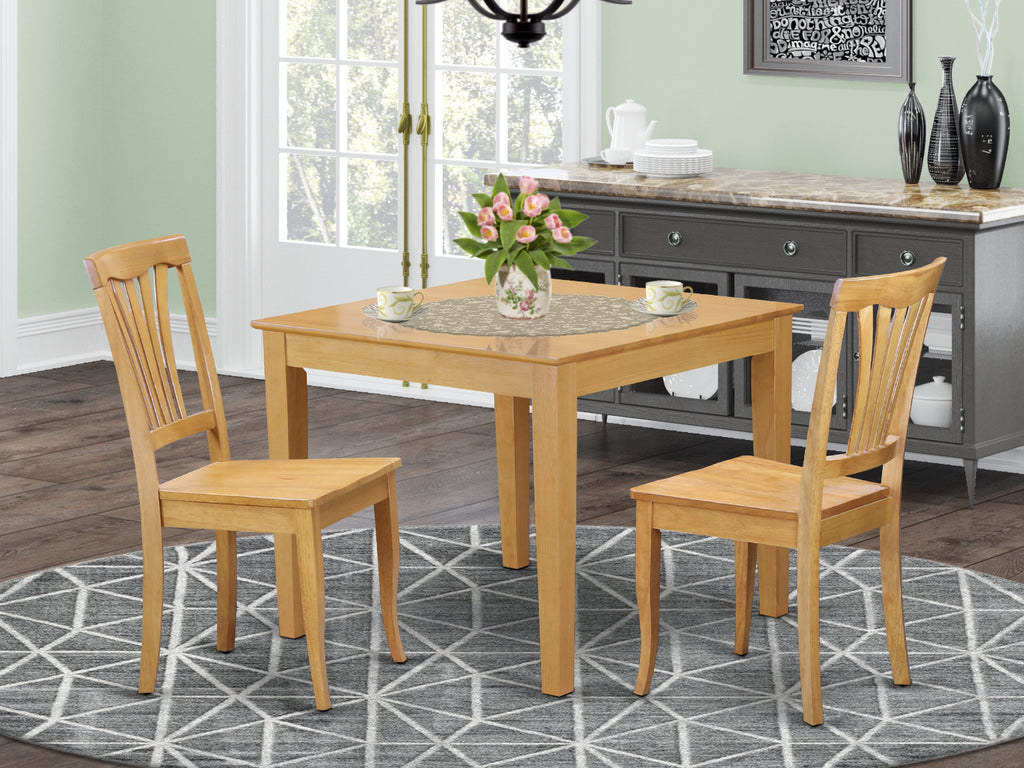 OXAV3-PDE-P 3-Piece Set Compact Square Kitchen Table & Two Chairs, 36 Oak Finish