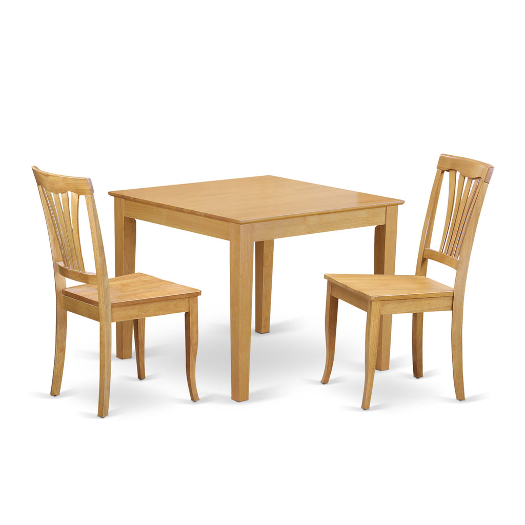 OXAV3-PDE-P 3-Piece Set Compact Square Kitchen Table & Two Chairs, 36 Oak Finish