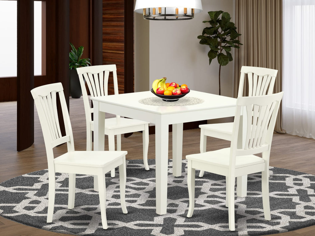 Transition Your Dining Space with OXAV5-Y8Z-I 5-Piece Set of Table and Chairs in Linen White, Perfect for Four
