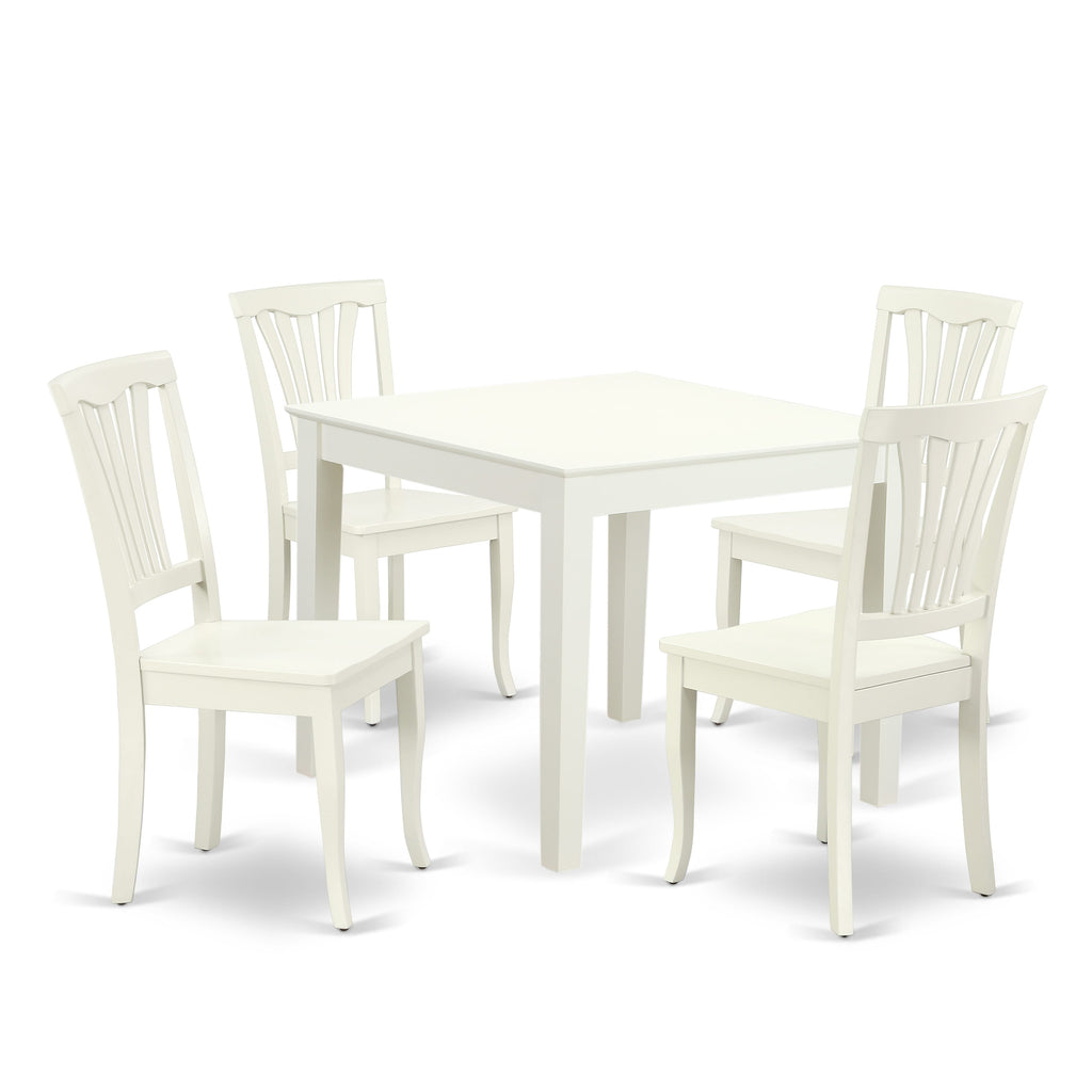 Transition Your Dining Space with OXAV5-Y8Z-I 5-Piece Set of Table and Chairs in Linen White, Perfect for Four
