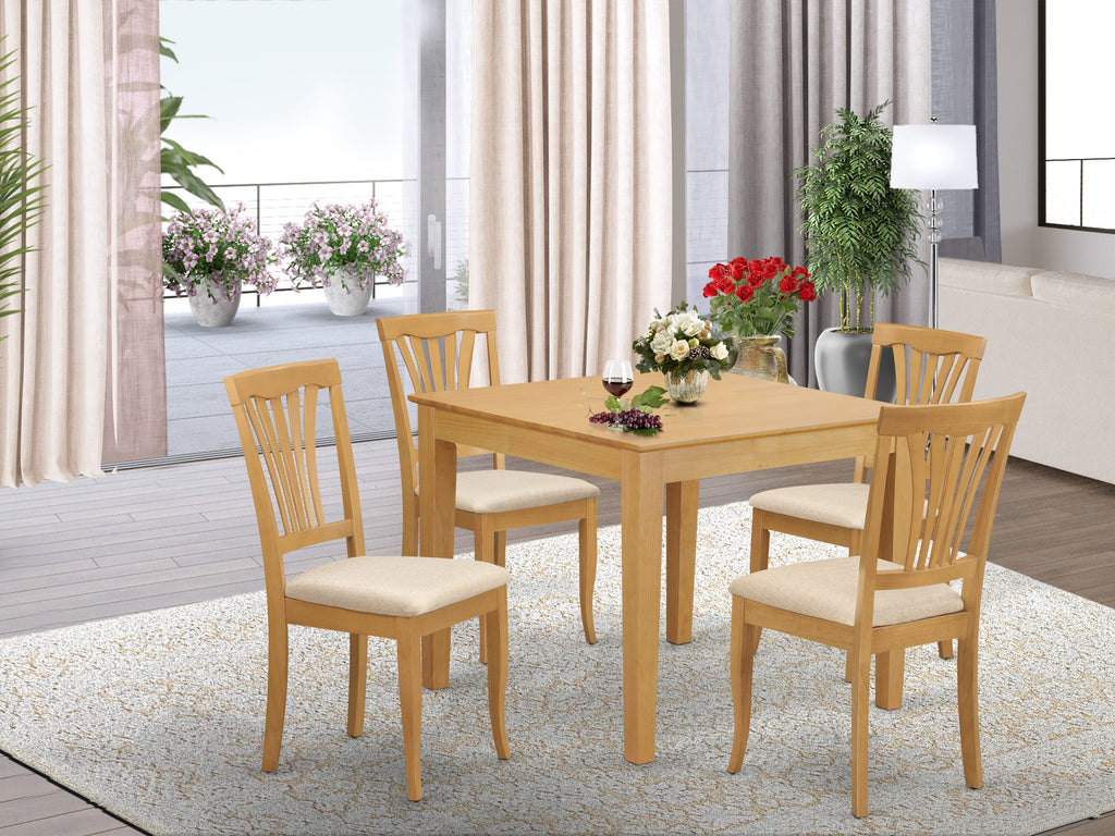 OXAV5-OX0-7 5-Piece Dining Set with Square Table & 4 Linen Chairs – Compact Oak Furnishing