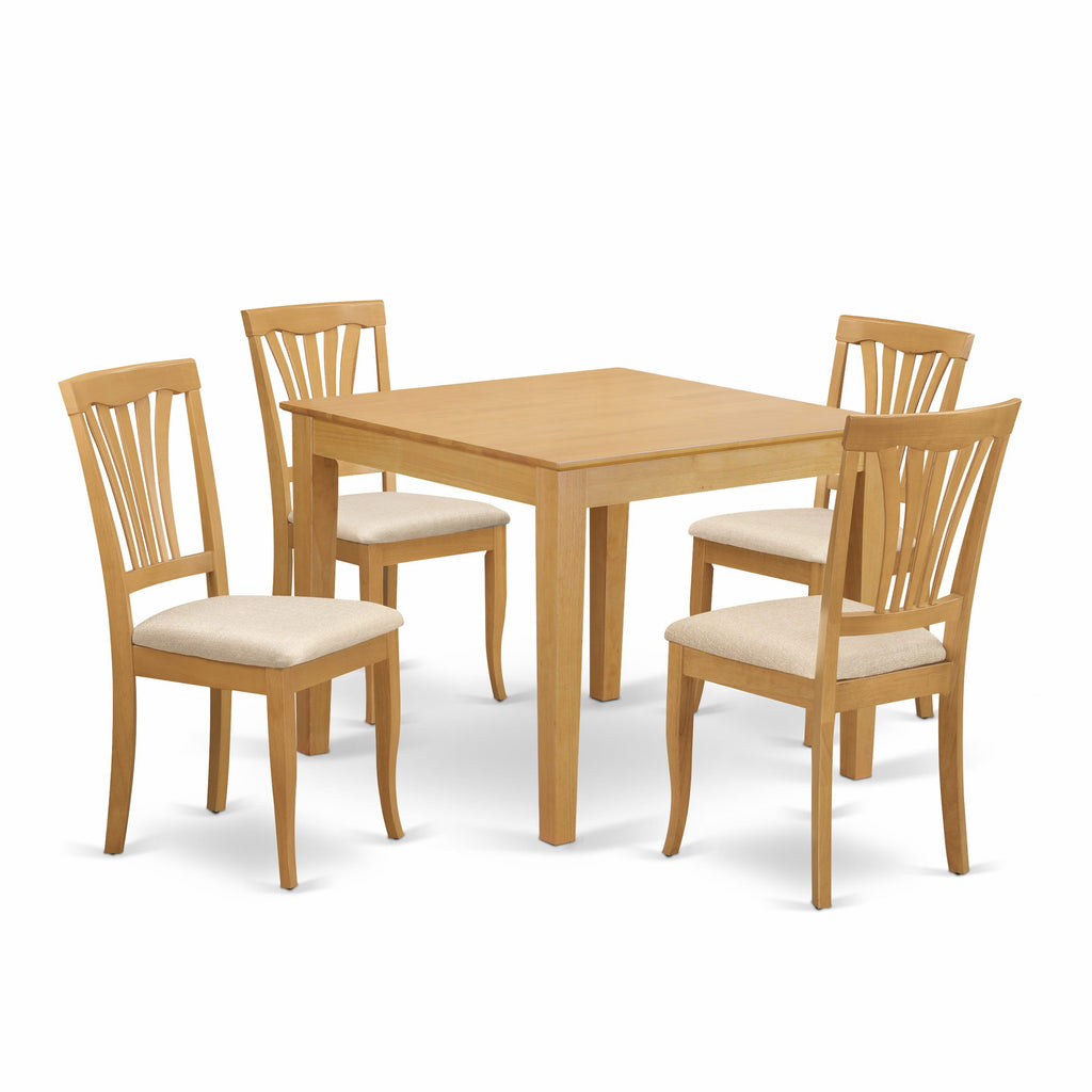 OXAV5-OX0-7 5-Piece Dining Set with Square Table & 4 Linen Chairs – Compact Oak Furnishing