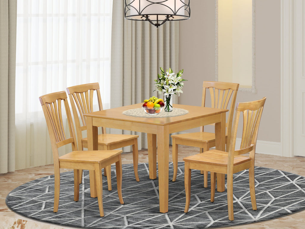OXAV5-G34-V Dining Ensemble Chic 5-Piece Set with Square Table and Four Comfy Chairs, Oak Finish