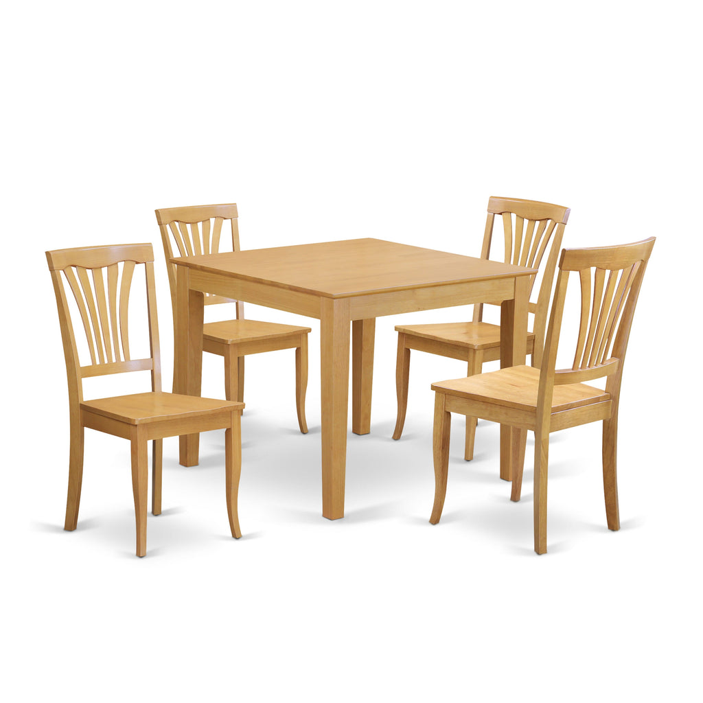 OXAV5-G34-V Dining Ensemble Chic 5-Piece Set with Square Table and Four Comfy Chairs, Oak Finish