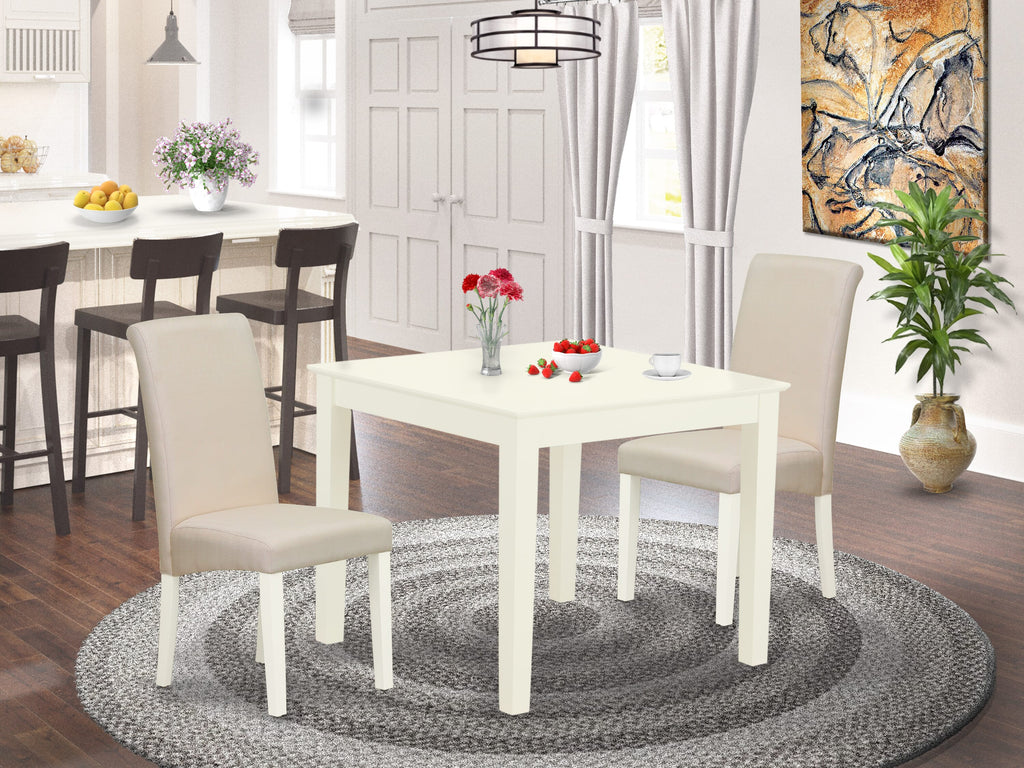 OXBA3-KS0-AO 3-Piece Dining Set – Compact Design with Square Table and 2 Cream Linen Fabric Chairs, 36x36, Linen White Finish