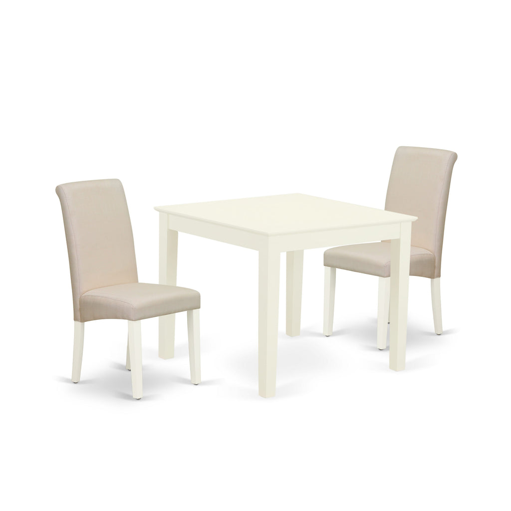 OXBA3-KS0-AO 3-Piece Dining Set – Compact Design with Square Table and 2 Cream Linen Fabric Chairs, 36x36, Linen White Finish