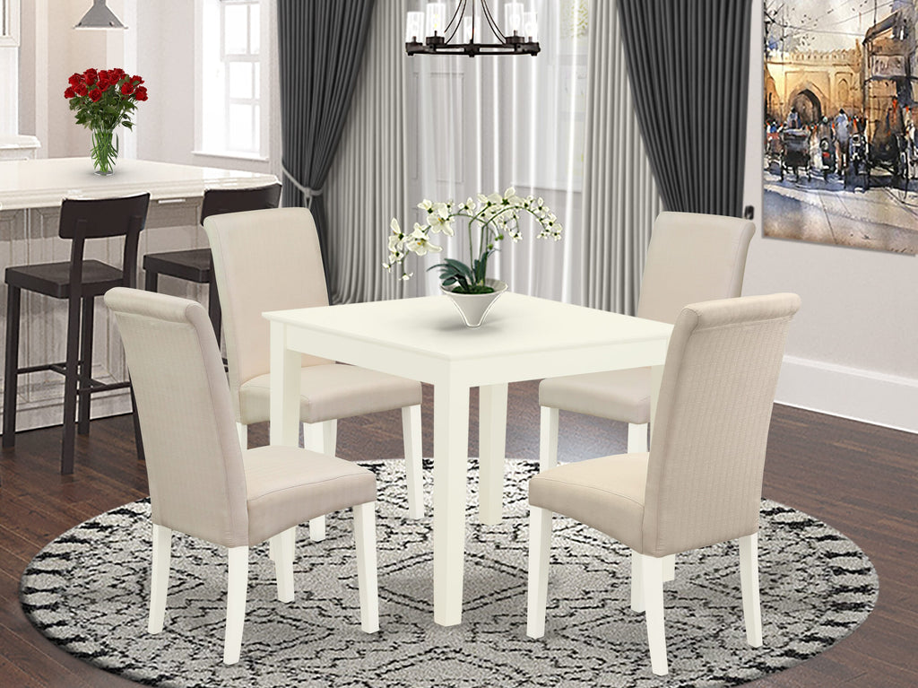 OXBA5-FJ1-TW Table Set Contemporary Dining Ensemble with Parson Chairs, Cream Linen, 36x36 White