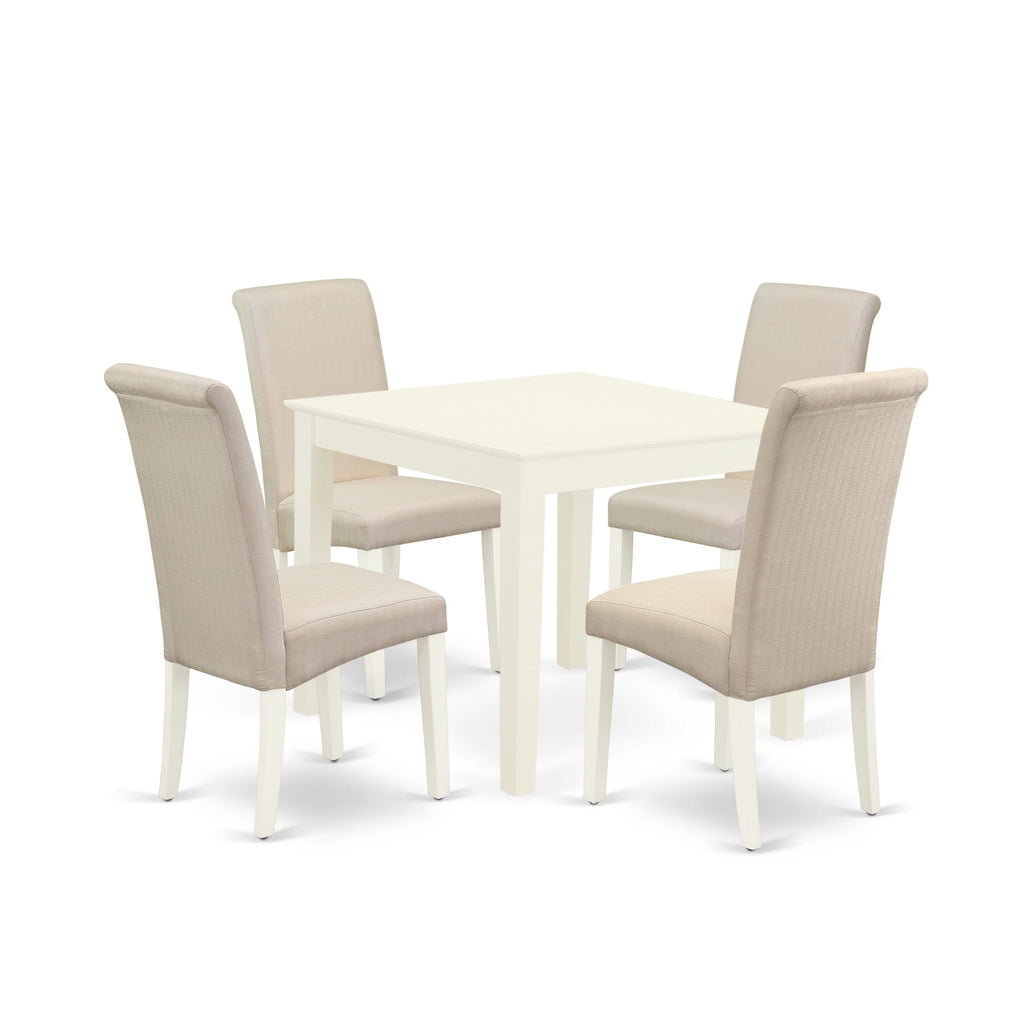 OXBA5-FJ1-TW Table Set Contemporary Dining Ensemble with Parson Chairs, Cream Linen, 36x36 White