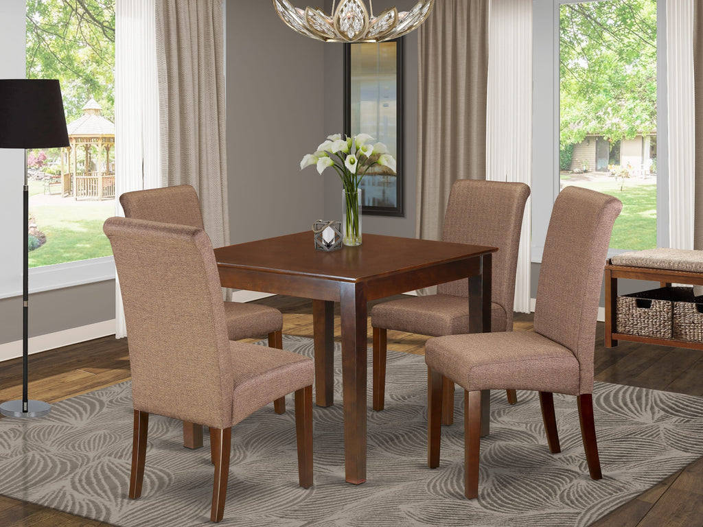5-Piece Dining Ensemble with Square Table & 4 Parson Chairs – OXBA5-4HM-0Q – Mahogany Finish, 36x36
