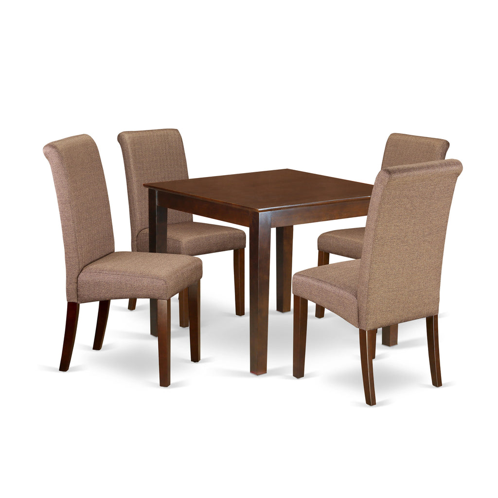 5-Piece Dining Ensemble with Square Table & 4 Parson Chairs – OXBA5-4HM-0Q – Mahogany Finish, 36x36