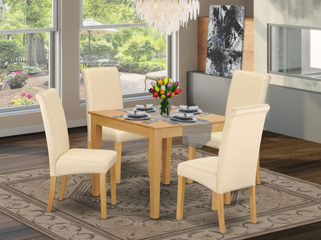 OXBA5-U22-ZY 5-Piece Table Set for 4 with Square Oak Table & Light Beige Chairs