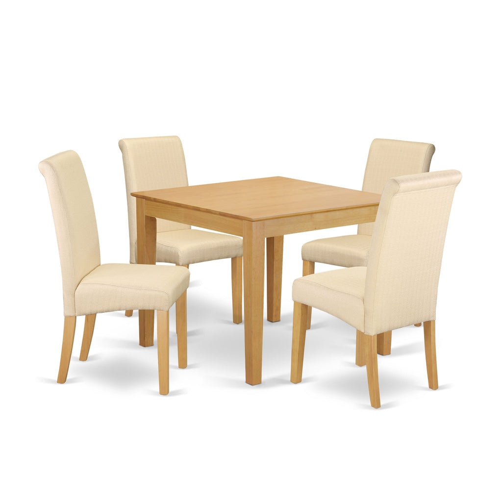 OXBA5-U22-ZY 5-Piece Table Set for 4 with Square Oak Table & Light Beige Chairs