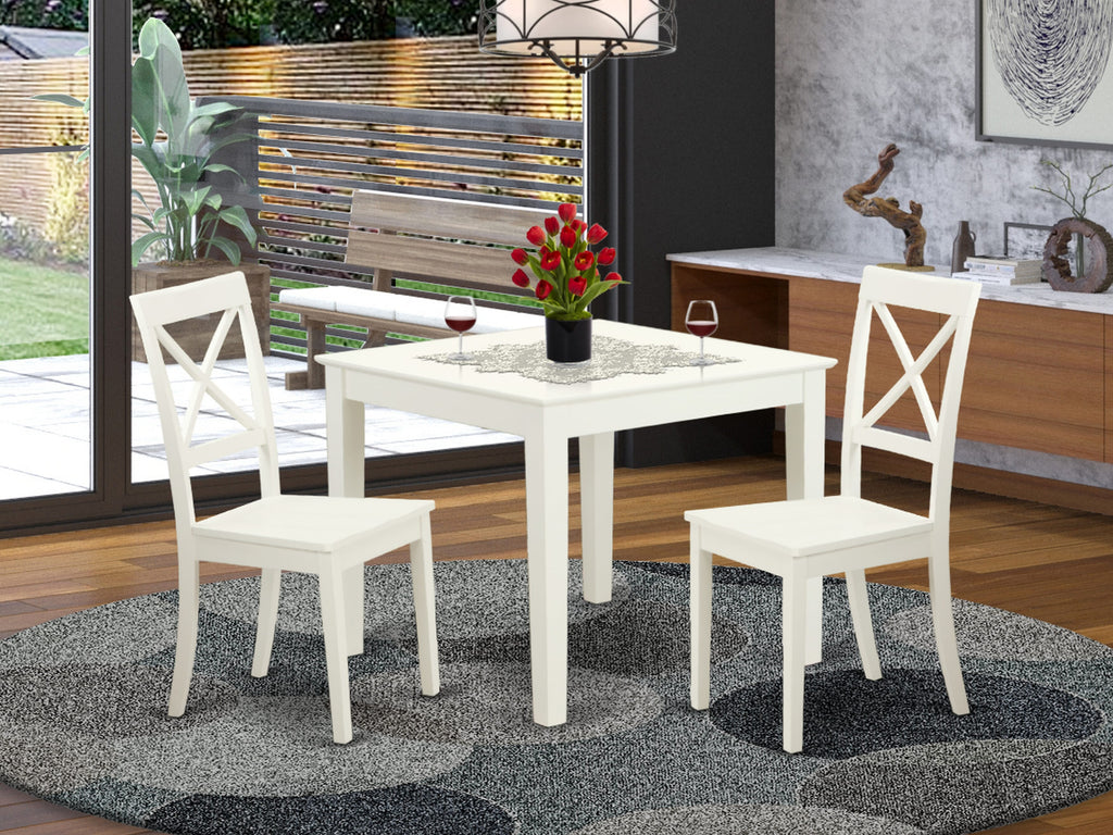 OXBO3-8CB-H 3-Piece Dining Ensemble Square Table & 2 Chairs - 36 Linen White Finish