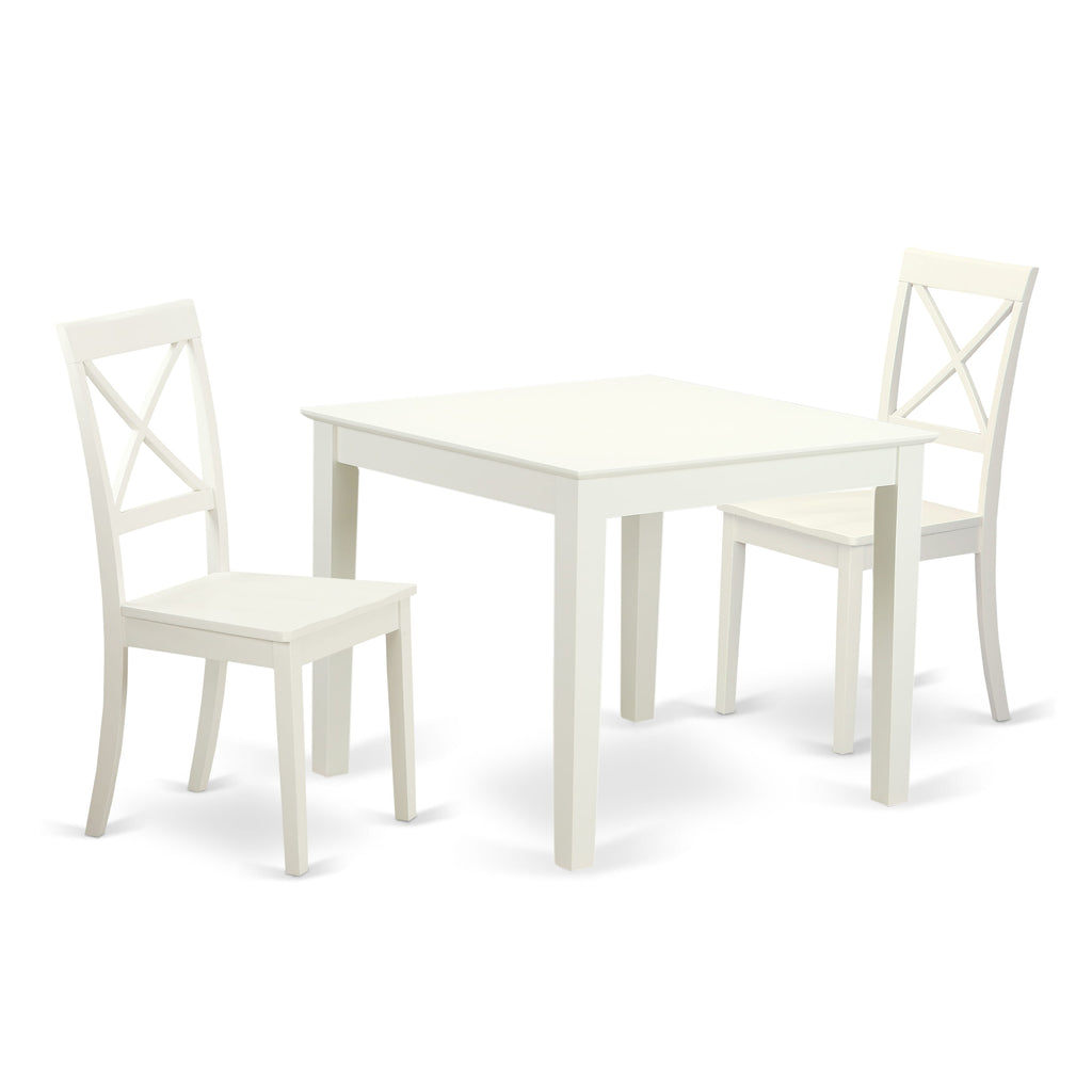 OXBO3-8CB-H 3-Piece Dining Ensemble Square Table & 2 Chairs - 36 Linen White Finish