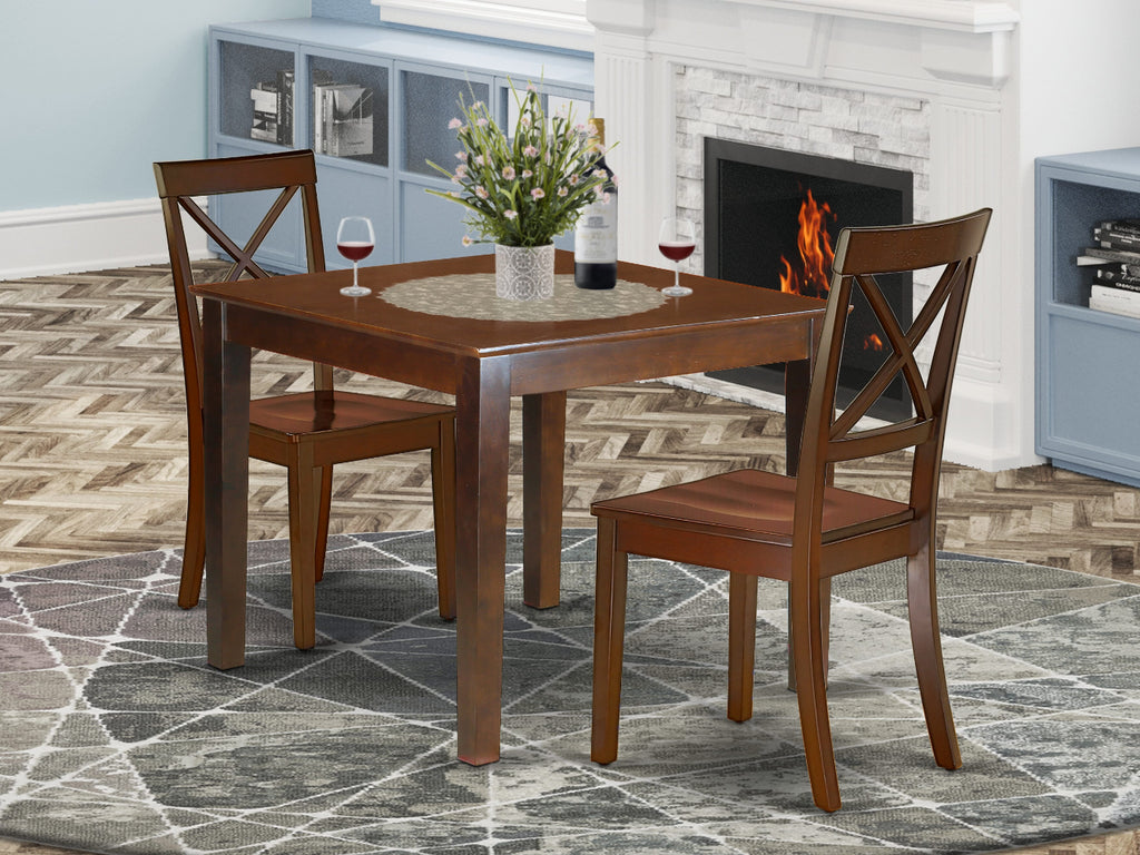 Dining Oasis OXBO3-49F-H Set - 3-Piece Compact Table with Two Chairs, Ideal for Cozy Spaces, 36x36 Mahogany