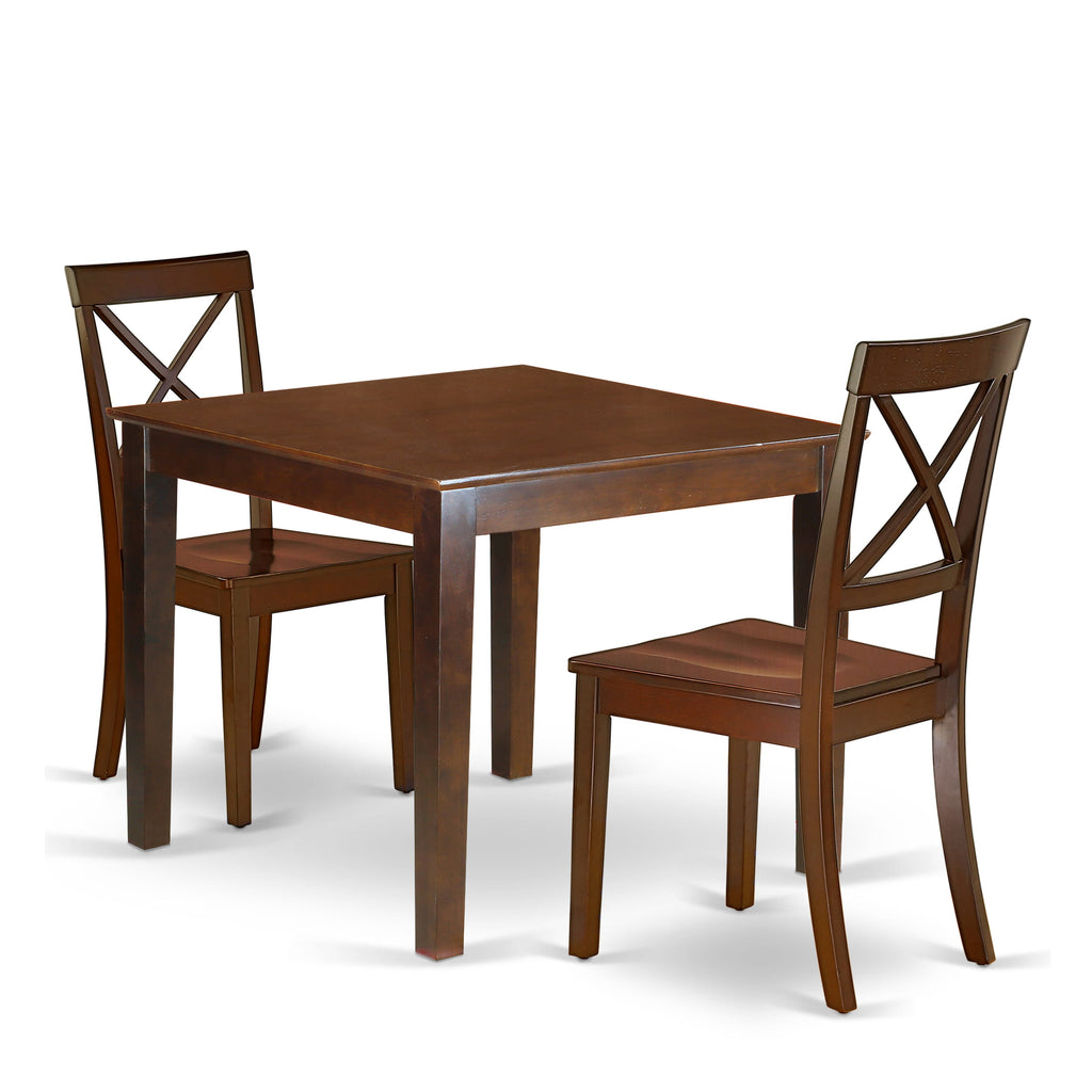 Dining Oasis OXBO3-49F-H Set - 3-Piece Compact Table with Two Chairs, Ideal for Cozy Spaces, 36x36 Mahogany