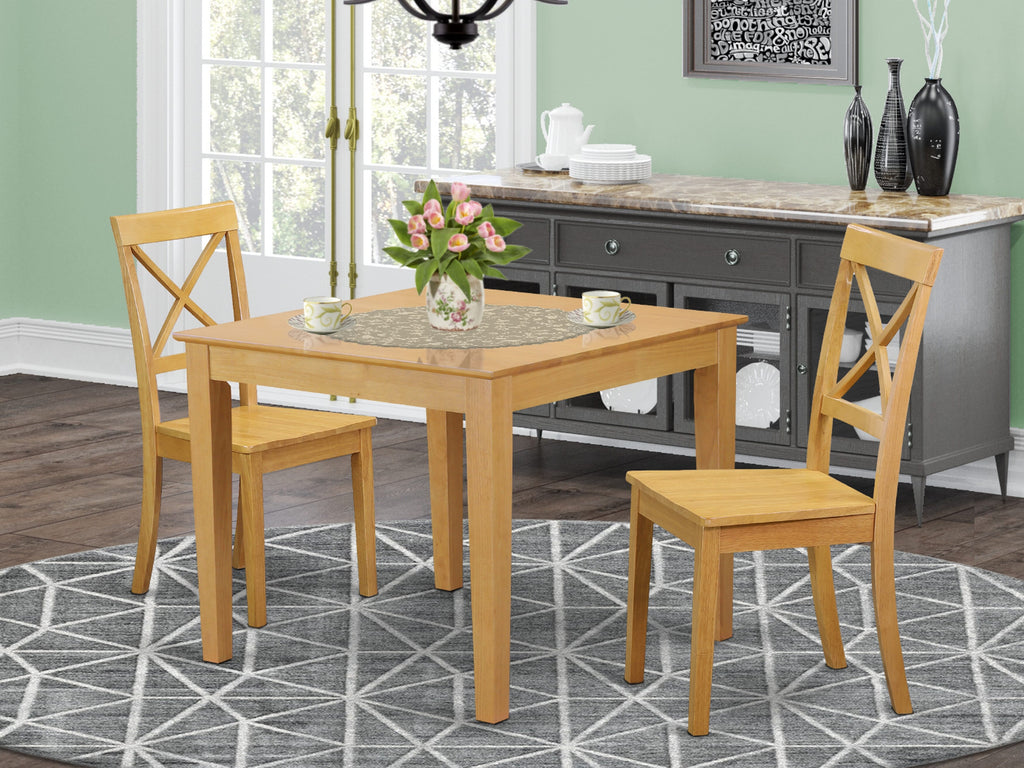 OXBO3-3AH-5 Chic 3-Piece Set Square Table with 2 Timeless Chairs, 36x36 Oak Finish