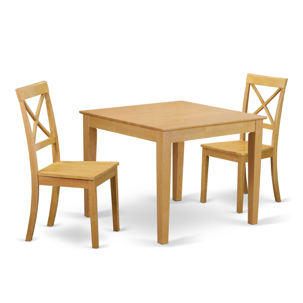 OXBO3-3AH-5 Chic 3-Piece Set Square Table with 2 Timeless Chairs, 36x36 Oak Finish