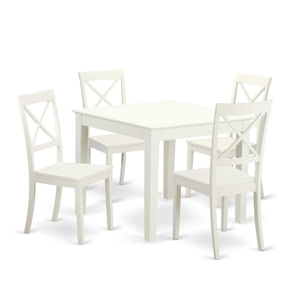 OXBO5-JST-9 5-Piece Contemporary Dining Set with Square Table and Four Chairs, 36 Wooden Surface, in Linen Tint