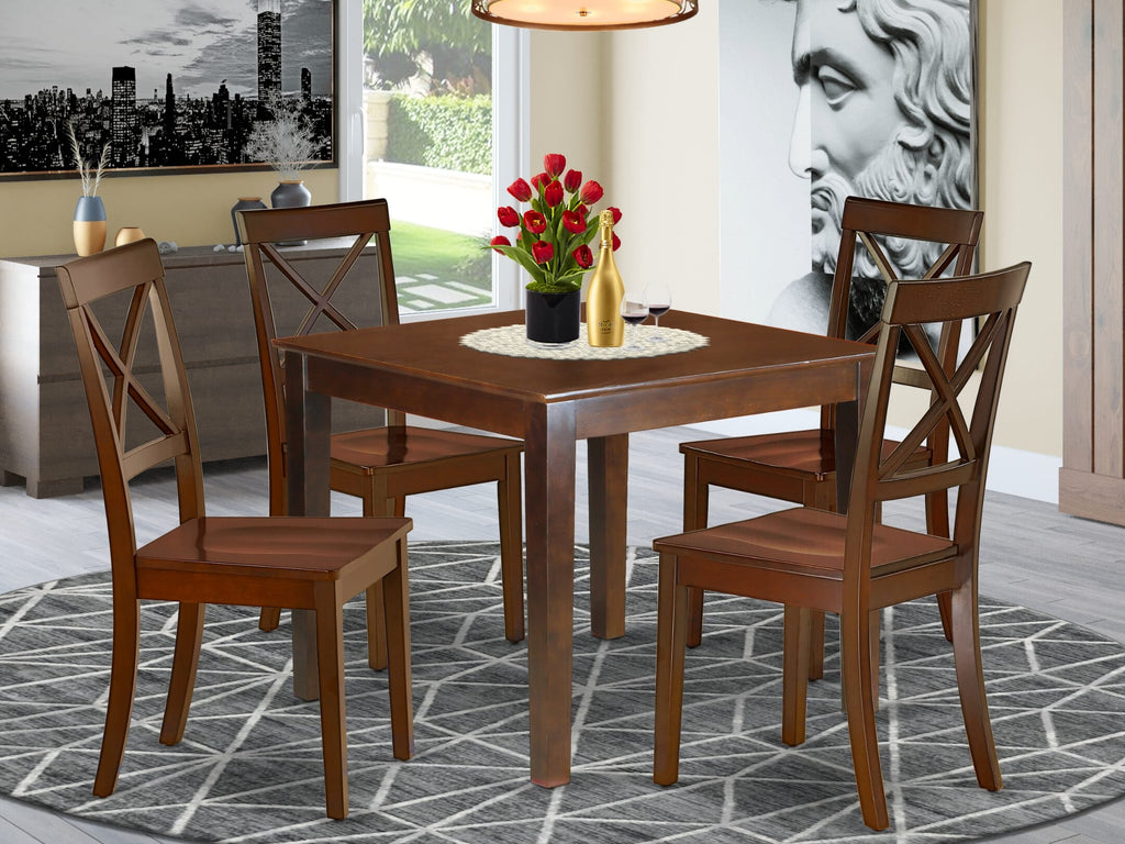 OXBO5-D2W-R Elegant 5-Piece Dining Set with Square Table and 4 Chairs, 36-Inch, Mahogany Finish