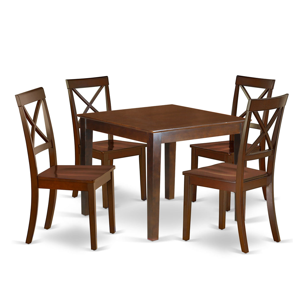 OXBO5-D2W-R Elegant 5-Piece Dining Set with Square Table and 4 Chairs, 36-Inch, Mahogany Finish
