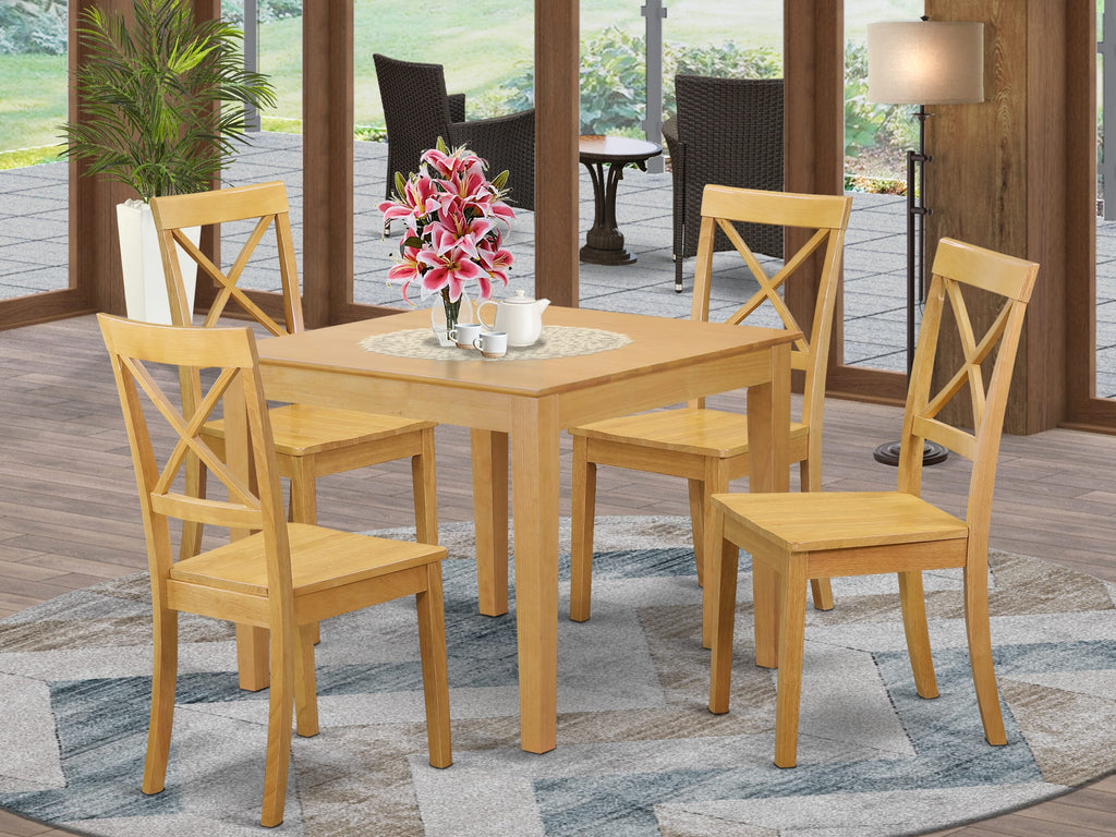 OXBO5-DAE-P Cozy 5-Piece Gathering Set with Square Dining Table and Four Chairs, 36x36 Oak Wood