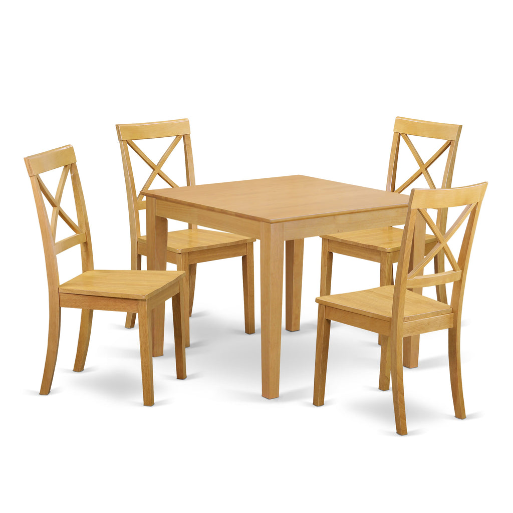 OXBO5-DAE-P Cozy 5-Piece Gathering Set with Square Dining Table and Four Chairs, 36x36 Oak Wood