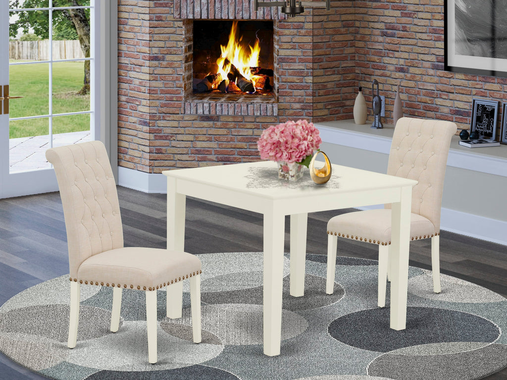 3-Piece Dining Set OXBR3-ZC2-HR Square Table & Beige Chairs, Compact 36 Inch, Light Linen Finish