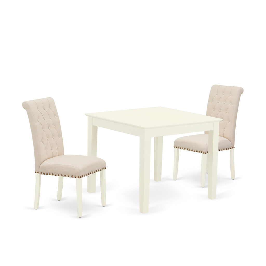 3-Piece Dining Set OXBR3-ZC2-HR Square Table & Beige Chairs, Compact 36 Inch, Light Linen Finish