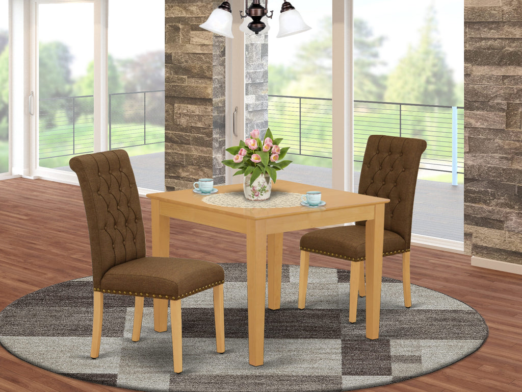 OXBR3-B05-MP Stylish 3-Piece Set with Oak Square Dining Table and Brown Chairs for Cozy Corners