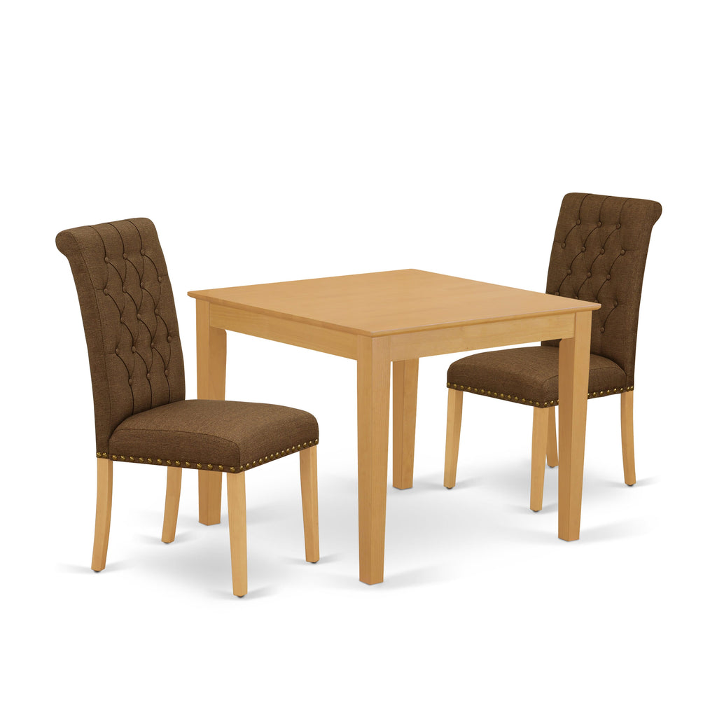 OXBR3-B05-MP Stylish 3-Piece Set with Oak Square Dining Table and Brown Chairs for Cozy Corners