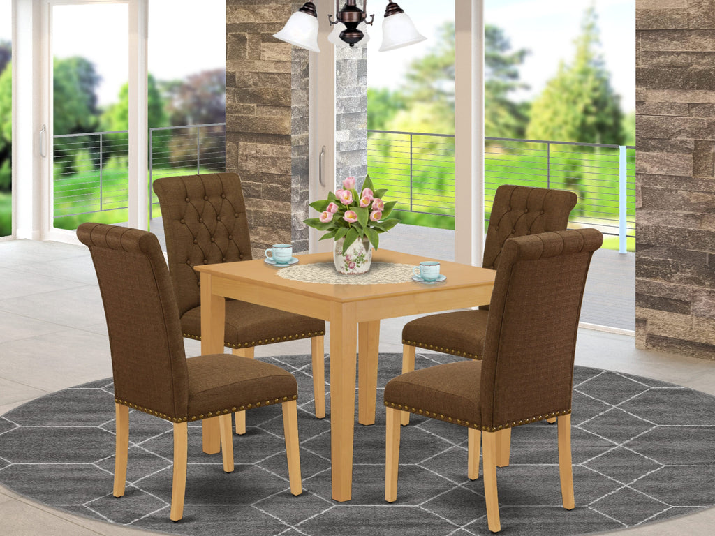 5-Piece Square Dining Set OXBR5-UN5-10 with Oak Table & 4 Linen Upholstered Chairs