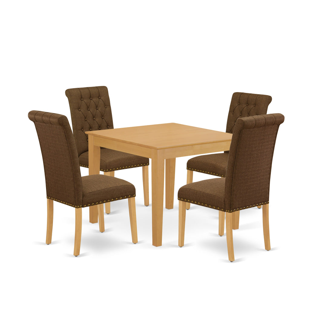 5-Piece Square Dining Set OXBR5-UN5-10 with Oak Table & 4 Linen Upholstered Chairs