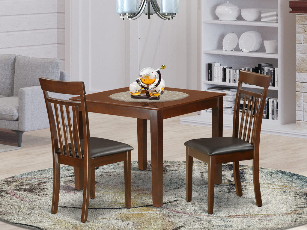 Discover OXCA3-XOK-SQ Trio Dining Setup for Compact Areas with 36x36 Table & 2 Chic Leather Chairs in Rich Finish