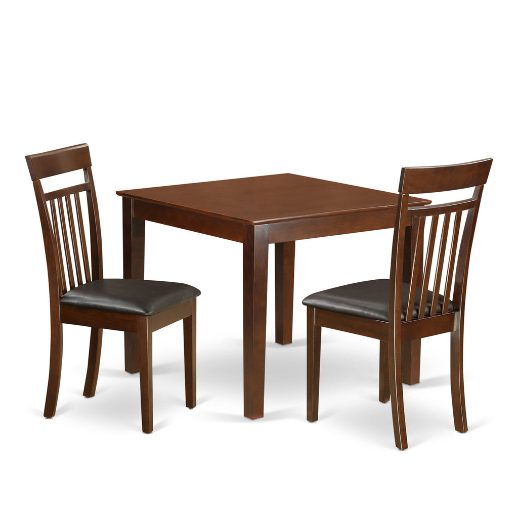 Discover OXCA3-XOK-SQ Trio Dining Setup for Compact Areas with 36x36 Table & 2 Chic Leather Chairs in Rich Finish