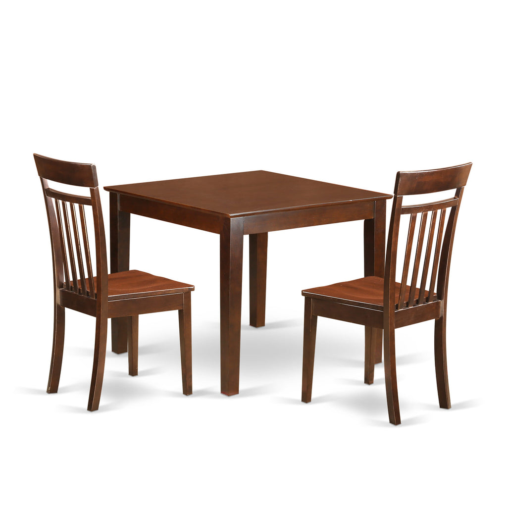 OXCA3-DHL-L 3-Piece Compact Dining Set with Solid Wood Chairs and Table for Cozy Spaces, 36x36 Mahogany