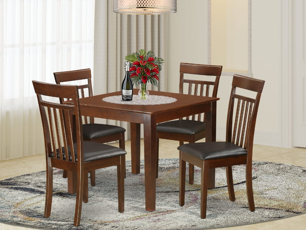 OXCA5-8TM-4K 5-Piece Square Wood Dining Ensemble with 4 Faux Leather Chairs in Mahogany Finish